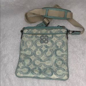 COACH Mint Green Cloth-Leather Trim Crossbody Bag